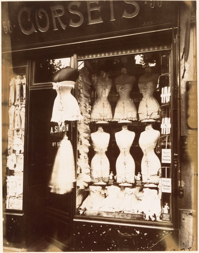 Eugène Atget (French, 1857–1927) Boulevard de Strasbourg, Corsets, Paris, 1912, Gelatin silver print from glass negative 22.4 x 17.5 cm (8 13/16 x 6 7/8 in.) The Metropolitan Museum of Art, New York