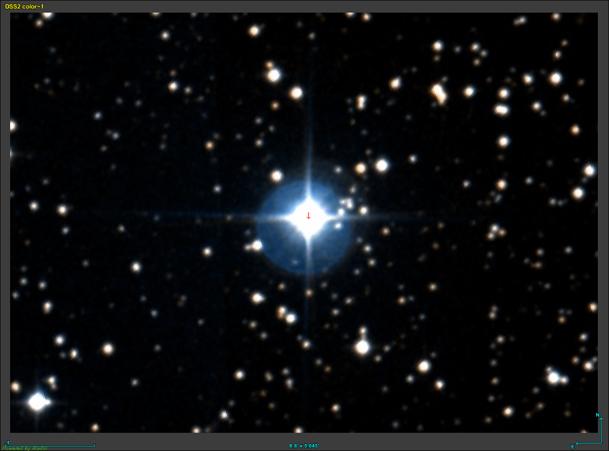 A bright star emits light in a field of smaller, scattered stars against a dark sky.